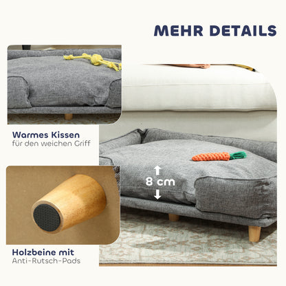 PawHut Hundesofa, Haustiersofa, Haustierbett, abnehmbares u. waschbares Polster, Natur+ Dunkelgrau