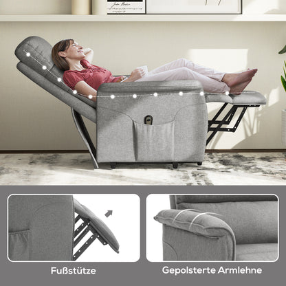 HOMCOM Relaxsessel mit Aufstehhilfe, verstellbare Rückenlehne/Fußstütze, bis 120 kg, 66 x 90 x 96 cm, Grau