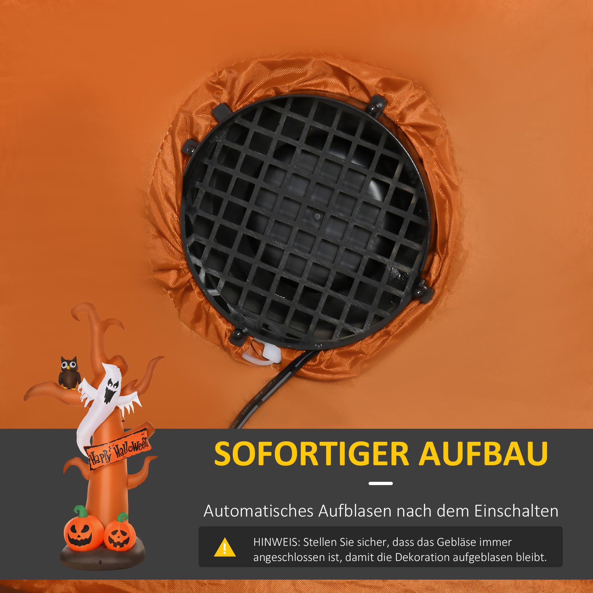 HOMCOM Selbstaufblasend Halloweendekoration mit LED-Lichtern, inkl. Gebläse und Befestigungsmaterial, 156cm x 107cm x 274cm
