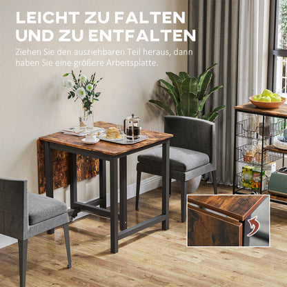 HOMCOM Faltbarer Esstisch، Industrieller Tisch، klappbar، aus Metall und Holz، platzsparend، Braun