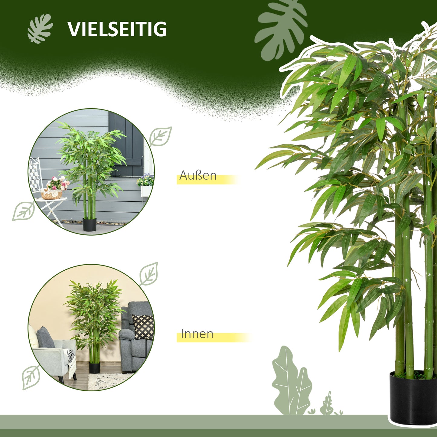 HOMCOM Künstliche Pflanze, Bambus aus Kunststoff im Topf, 780 Blätter, realistischer Look, kaum Pflegeaufwand, 140 cm, Grün