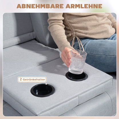 HOMCOM Schlafsofa، 3-Sitzer-Sofa، Bettsofa mit Klappbarem Tisch، Stoffsofa mit Leinenoptik، Schlafcouch mit Becherhalter، im Skandi-Design، bis 250kg Belastbar، Hellgrau