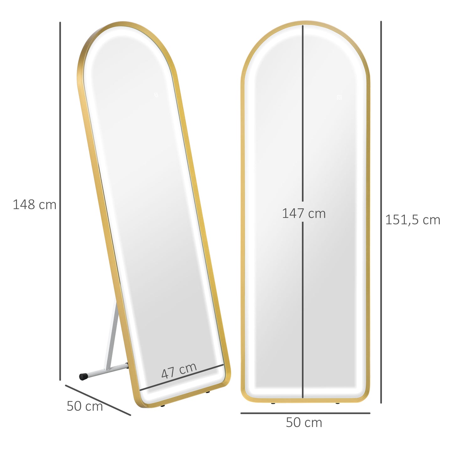 HOMCOM Standspiegel Wandspiegel Ganzkörperspiegel inklusive Wandbefestifung, 151,5 x 50 x 4 cm, Gold