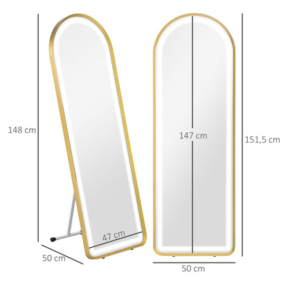 HOMCOM Standspiegel Wandspiegel Ganzkörperspiegel inklusive Wandbefestifung, 151,5 x 50 x 4 cm, Gold