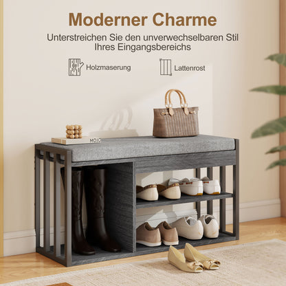HOMCOM Schuhregal mit Sitzbank, Flurregal für Schuhe, Schuhschrank mit 3-stufigem Design, für Flur, Eingangsbereich, Wohnzimmer, Schlafzimmer, Grau