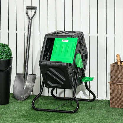 Outsunny Kompostbehälter, 65 Liter Komposter, drehbar, kompakt, 24 Belüftungslöcher, Stahl, Kunststoff, Grün+Schwarz