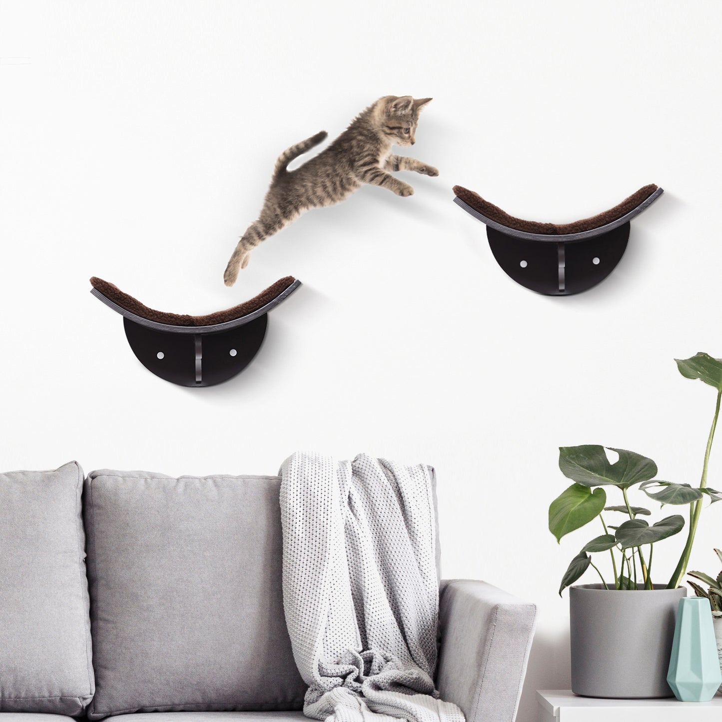 PawHut Katzenliege Katzen Wandliege Katzenbett Katzenregal Wandmontage Plüschauflage Braun 41 x 28 x 21 cm