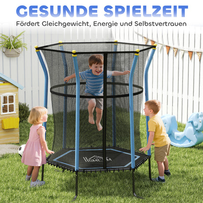 HOMCOM ترامبولين فور كيندر، Ø163,5 سم، مع Sicherheitsnetz، gepolstert، Stahl، belastbar bis 50 كجم، Schwarz &amp; Blau