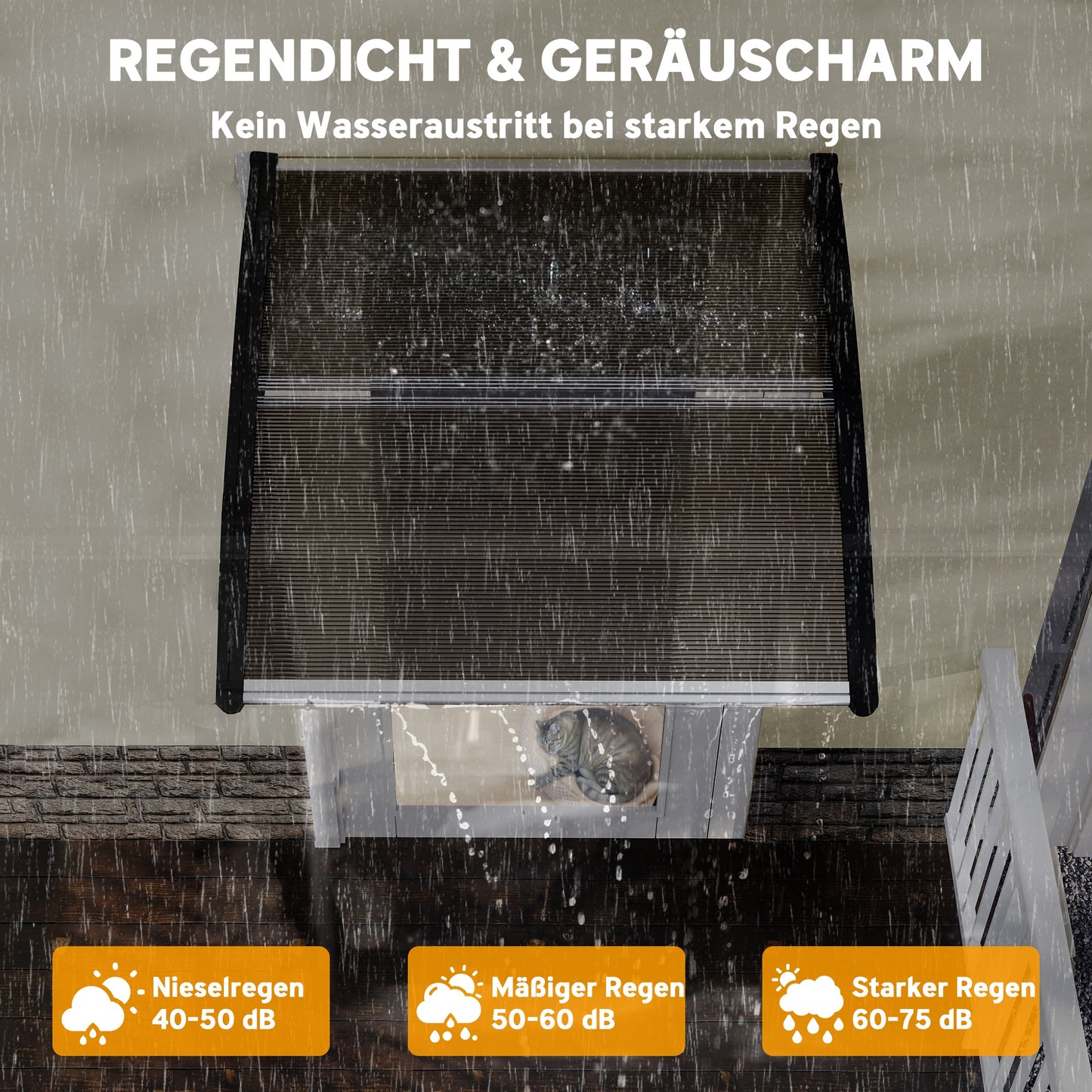 Outsunny Türüberdachung, Schutz vor Regen, Wind und Hagel, Polycarbonat, Aluminium, 103 x 96,5 x 27 cm, Braun
