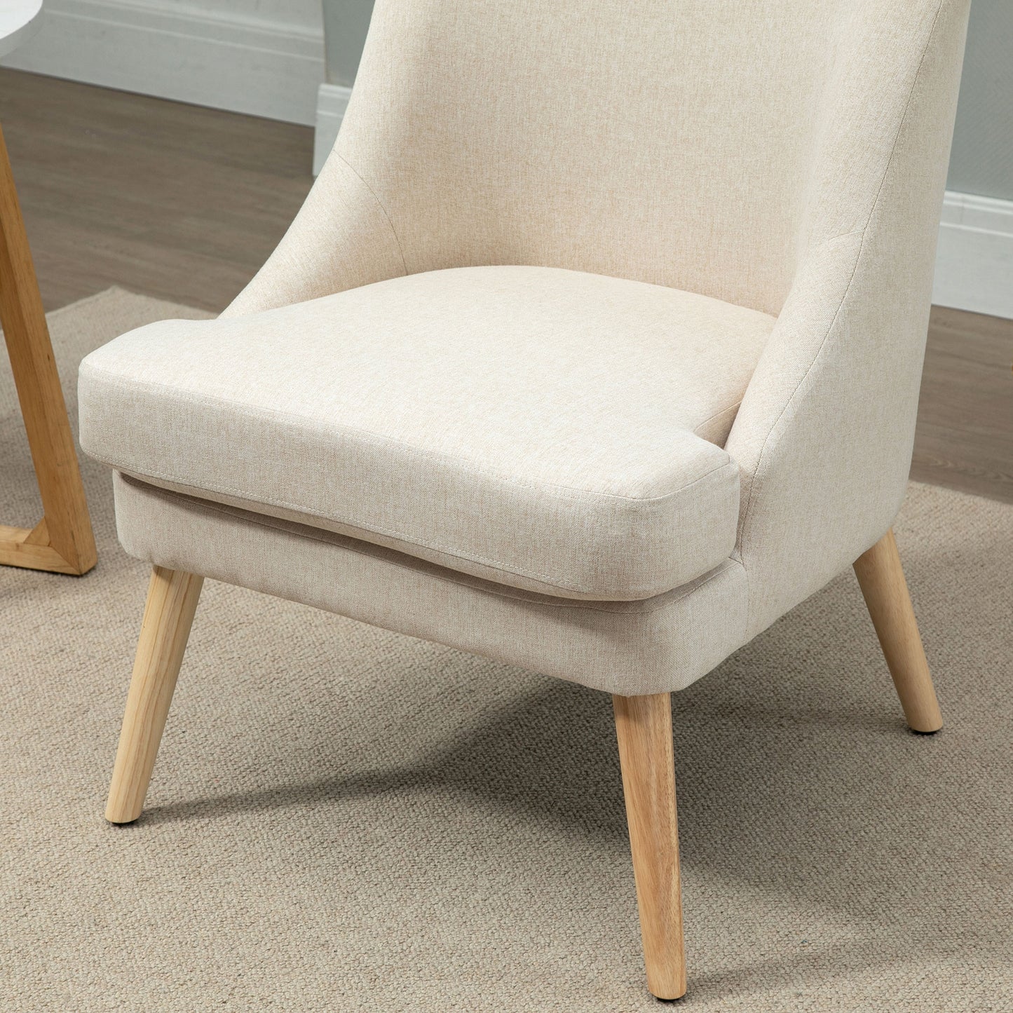 HOMCOM Sessel Loungesessel mit Leinenoptik, Armlehne, Gepolstert Relaxsessel mit Holzbeine, für Wohnzimmer, Schlafzimmer, Cremeweiß