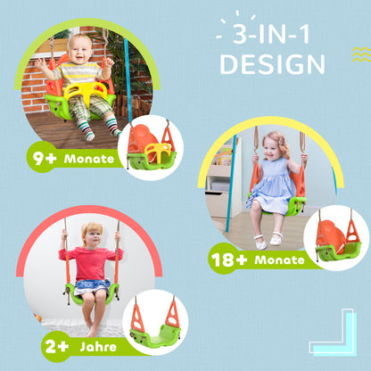 Outsunny 3-in-1 Babyschaukel, Sicherheitsgurt, längenverstellbare Seile, für In- und Outdoor, grün, 48 x 34 x 180 cm