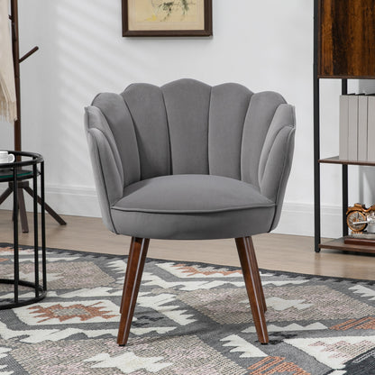 HOMCOM Sessel Wohnzimmer Loungesessel in Muschelform Relaxsessel mit Holzbeine, Polstersessel Lesesessel mit Samtoptik, Polsterstuhl für Schlafzimmer Dunkelgrau