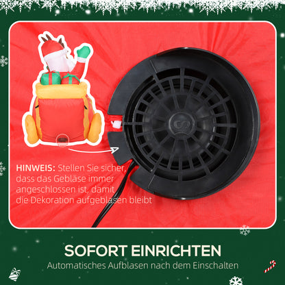 Outsunny Aufblasbare Weihnachtsdekoration, Weihnachtsmann im Rentierschlitten, Polyester