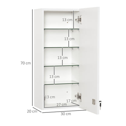 Kleankin Medizinschrank Arzneischrank Wandschrank Hängeschrank mit verstellbarer Ablage Erste-Hilfe-Kreuz abschließbar für Badezimmer Küche Flur Weiß 30x20x70 cm