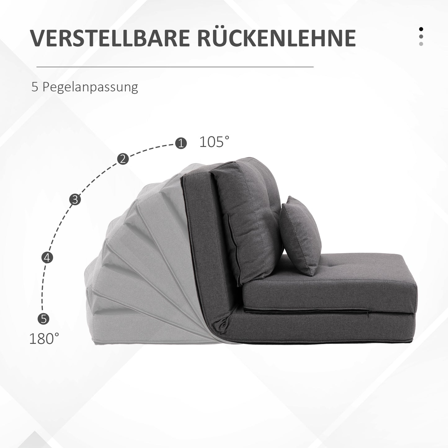 HOMCOM Bodensessel Klappmatratze Schlafmatte, 2-in-1-Design, abnehmbares Kissen, 60 x 80 x 56 cm, Dunkelgrau