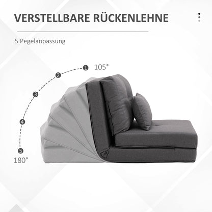 HOMCOM Bodensessel Klappmatratze Schlafmatte, 2-in-1-Design, abnehmbares Kissen, 60 x 80 x 56 cm, Dunkelgrau