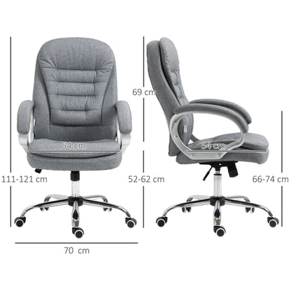 Vinsetto Bürostuhl Arbeitsstuhl Schreibtischstuhl Drehstuhl 360° Ergonomisch Wippfunktion Höhenverstellbar Grau Leinen 64 x 75 x 111-121 cm