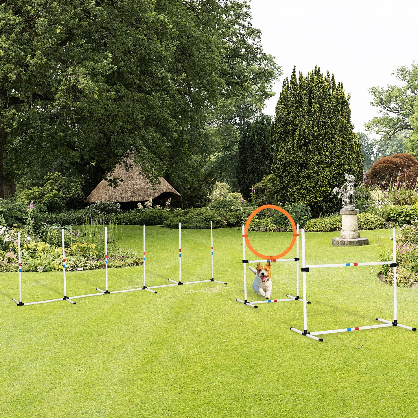 PawHut 3-tlg. Hunde Agility Set Training für Haustiere Hundetrainigsset Inklusive Tasche Leicht zu tragen Kunststoff Weiß+Gelb