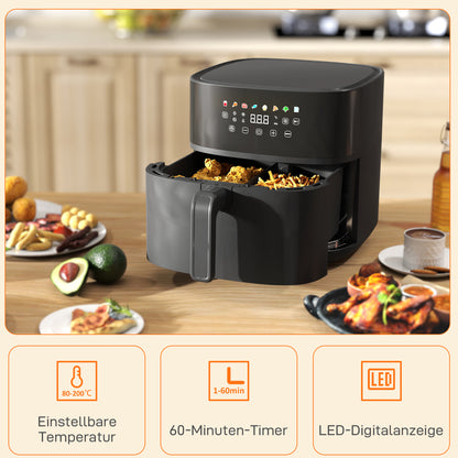 HOMCOM Heißluftfritteuse، مقلاة هوائية، 8 برامج، 8 لتر، شاشة LED، أسود