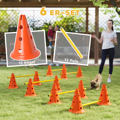 PawHut Agility Set Hunde 6-teiliges Agility-Ausrüstung für Hundetraining Steckhürdenset mit 12 Kegel 6 Hürden Tragetasche