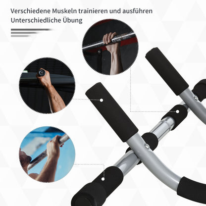 HOMCOM Klimmzugstange، التدريبات-Halterung، Multifunktions-Türreck، Stahl، Schaumstoff، 92 x 40 x 17 cm، Schwarz+Grau