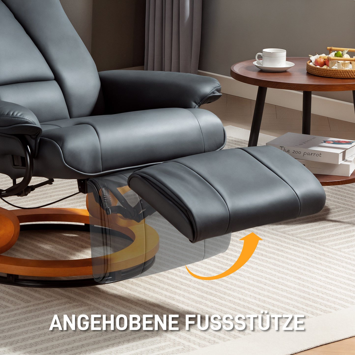 HOMCOM Relaxsessel mit Liegefunktion, drehbar, bis 150 kg, Kunstlederbezug, Stahlrahmen, Dunkelgrau