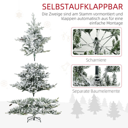 HOMCOM Weihnachtsbaum, Kunsttanne, 1,80m groß, üppige Form, realistisches Aussehen, schneebedeckte Zweige, Tannenzapfen