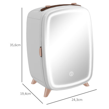 HOMCOM Minikühlschrank für Kosmetikprodukte, Getränke und Snacks, tragbar, mit beleuchtetem Spiegel, leiser Betrieb, 6L, Weiß