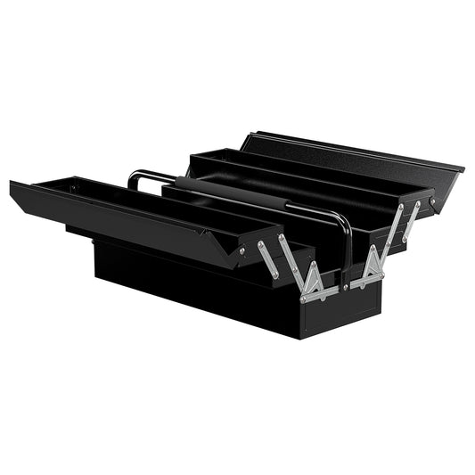 DURHAND Werkzeugkiste, Werkzeugkoffer mit 3 Etagen, Stahl, 56L x 20B x 41H cm, Schwarz