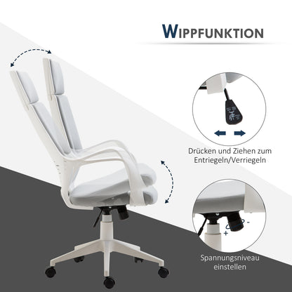 HOMCOM Ergonomischer Bürostuhl, Netz-Gewebe, höhenverstellbar, drehbar, rollbarer Schreibtischstuhl, Grau+Weiß