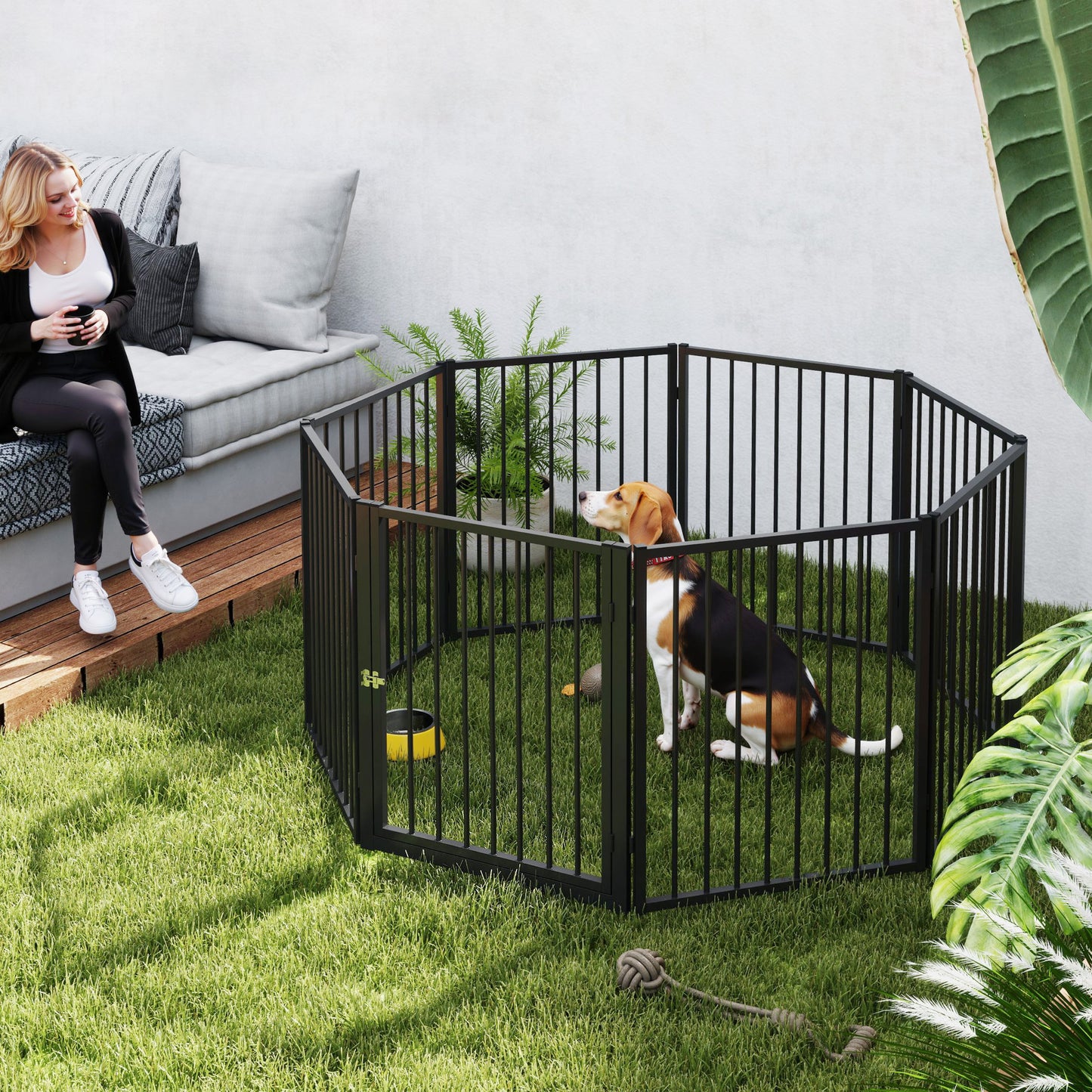 PawHut Welpenauslauf، Hundeauslauf، Welpengehege، 8 Paneele mit Tür، faltbarer and tragbarer Hundezaun، Stahl، Schwarz