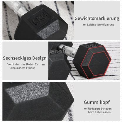 HOMCOM Hexagon Hanteln, 2er Set Hanteln mit gerändeltem Griff, Kurzhantelset aus Gusseisen, 2 x 5 kg, Kurzhanteln für Männer Frauen, Zuhause, Fitnessstudio, Krafttraining