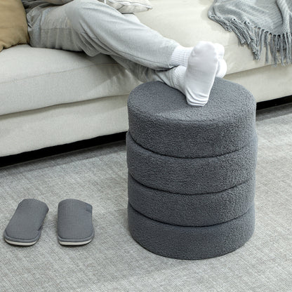 HOMCOM Hocker, rund, Teddyfleece, bis 120kg, Φ40x45H cm, Dunkelgrau