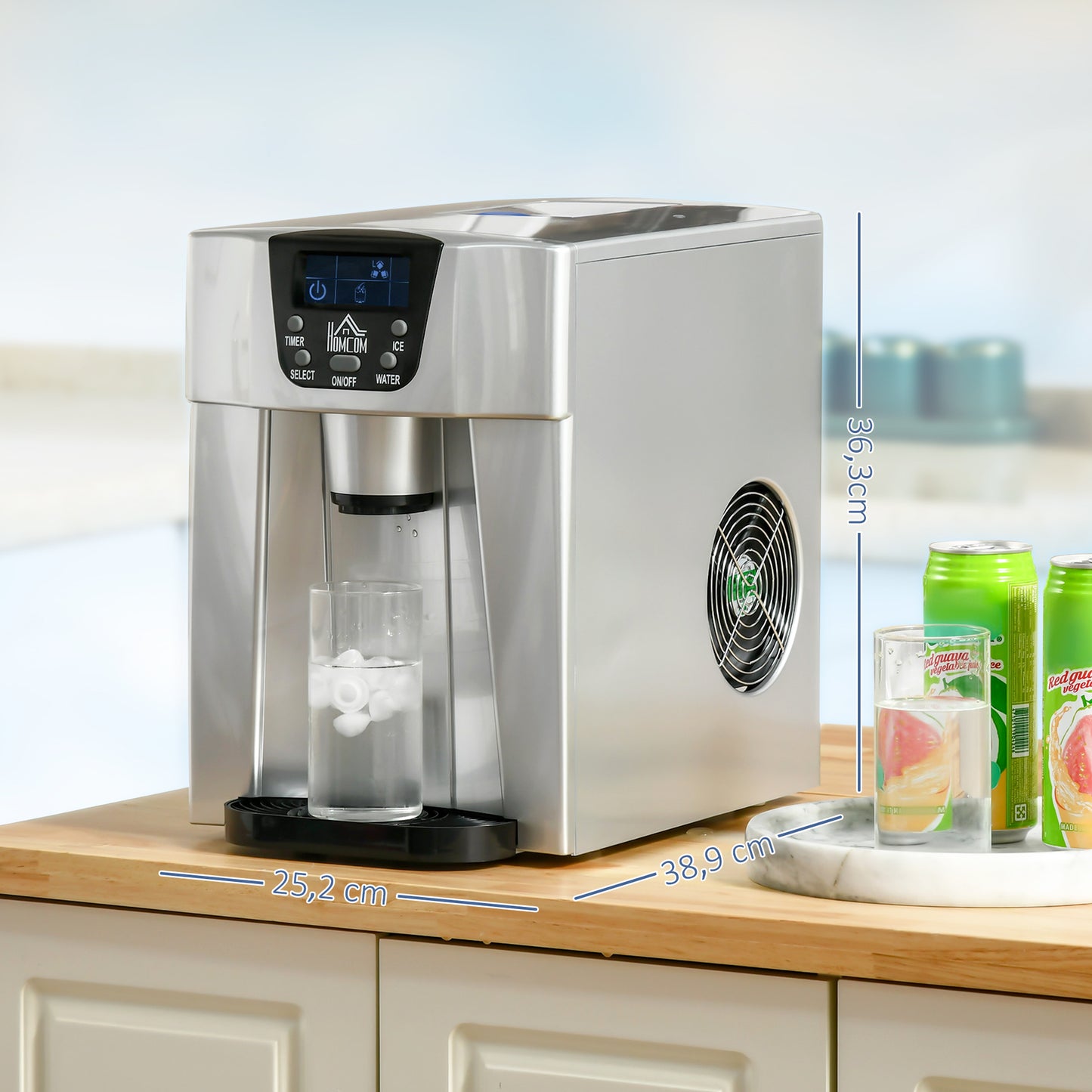 HOMCOM Eiswürfelmaschine Eiswürfelbereiter Ice-Maker, Timer-Funktion, 1,2 L Wassertank, Silber