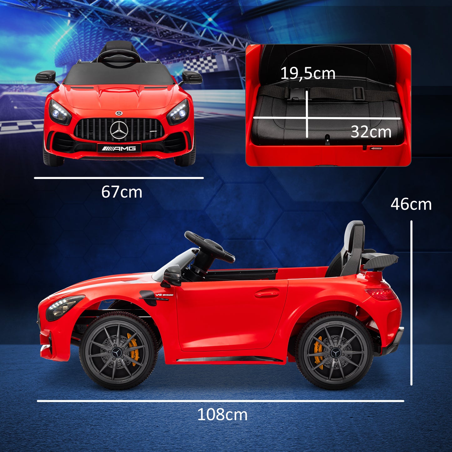 AIYAPLAY Elektro-Kinderauto، مرسيدس، 3-5 كم/ساعة، Fernbedienung، Licht &amp; Musik، Rot