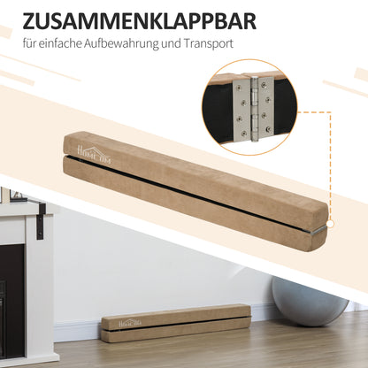 HOMCOM Faltbarer Schwebebalken, rutschfest, Wildlederbezug, robustes Holz, 210 x 10 x 6,5 cm, Braun