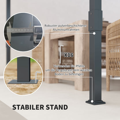Outsunny Pergola Pavillon ca. 3,5x3m Aluminium Stabil winterfest Sonnenschutz mit verstellbares Schiebedach Grau