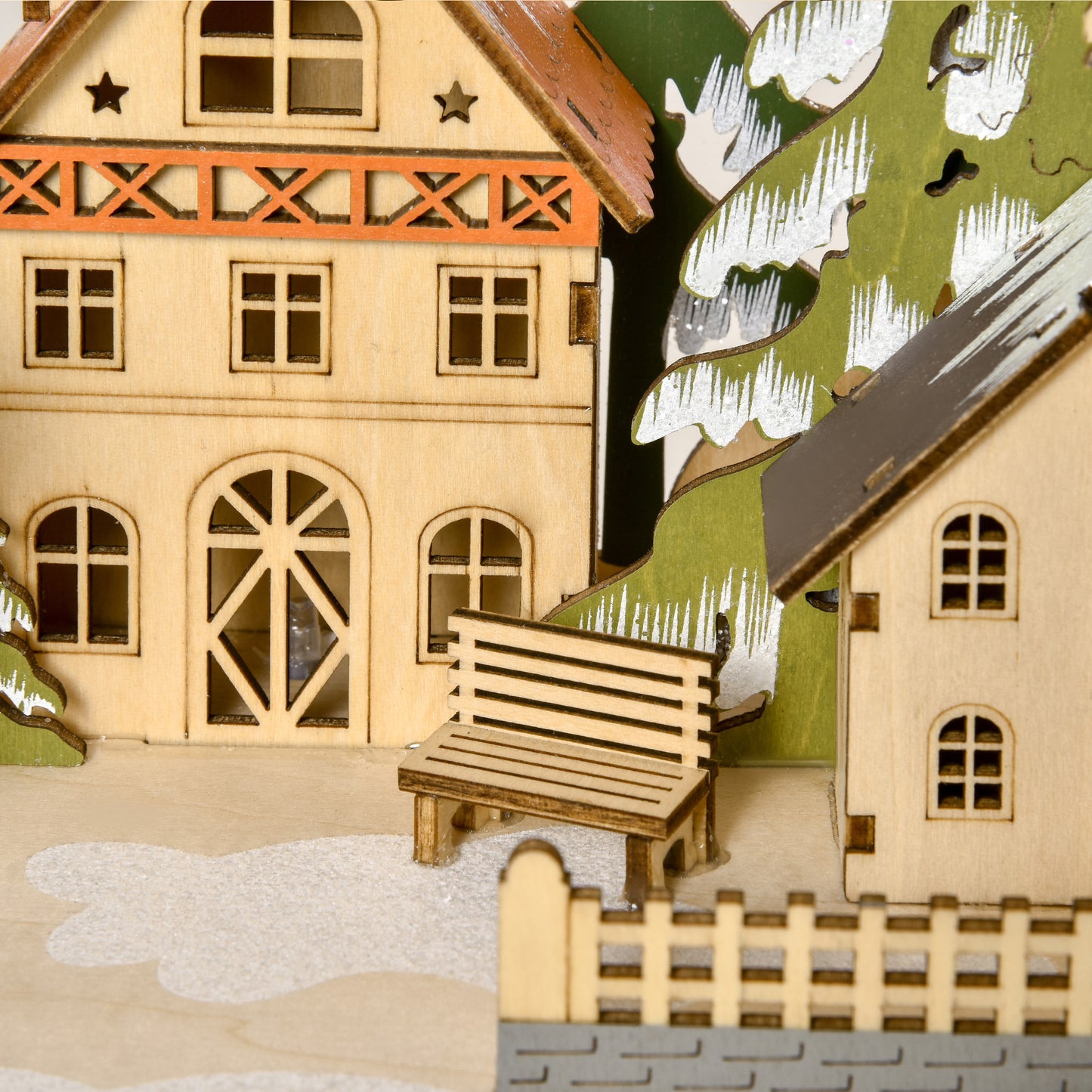 HOMCOM Adventskalender Weichnachtsdekoration Weihnachtsdeko, 24 Schubladen, LED-Lichter, 39 cm x 9 cm x 42 cm, Weiß + Grün