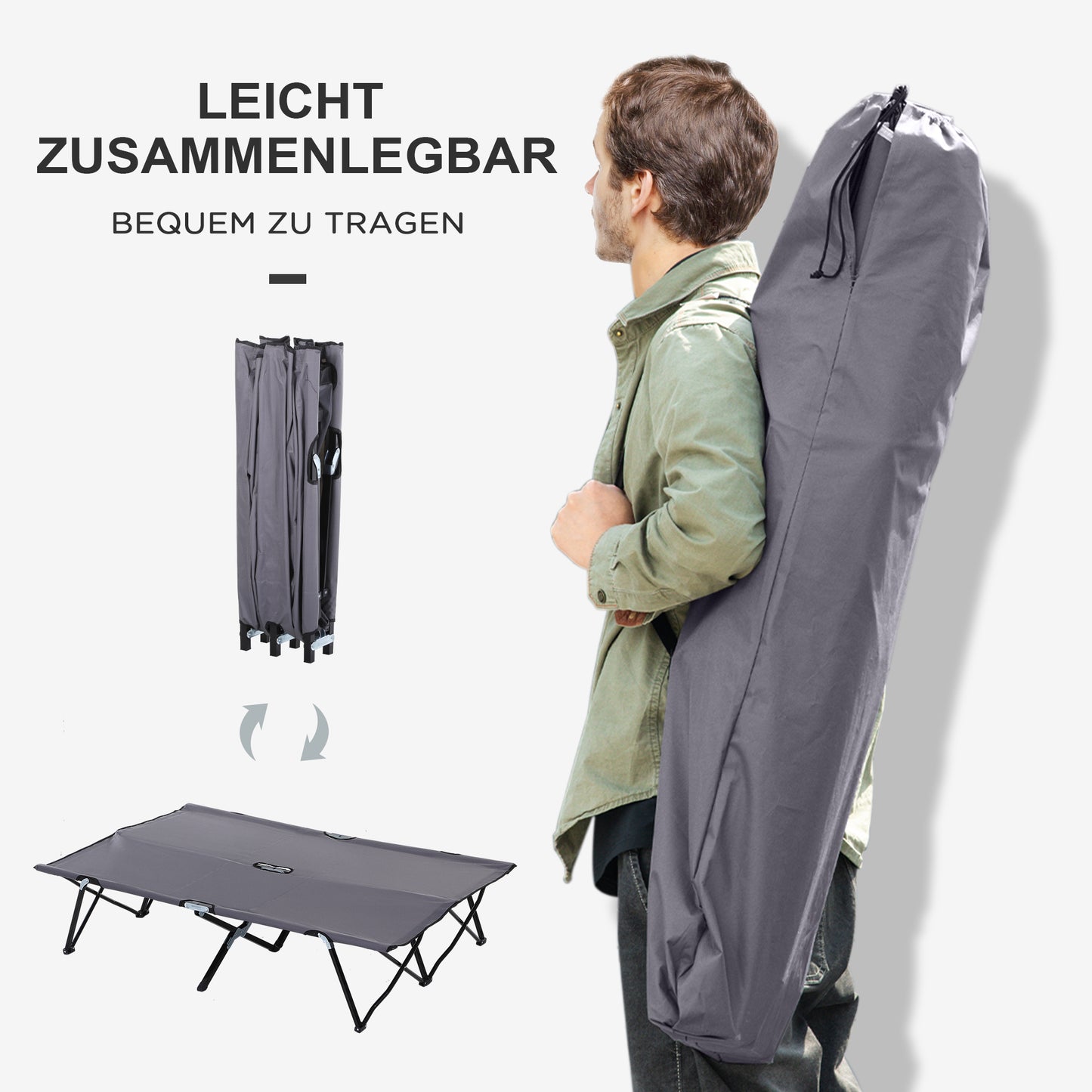 Outsunny Campingliege, Campingbett für bis zu 2 Personen, 193L x 125B x 40H cm, Grau