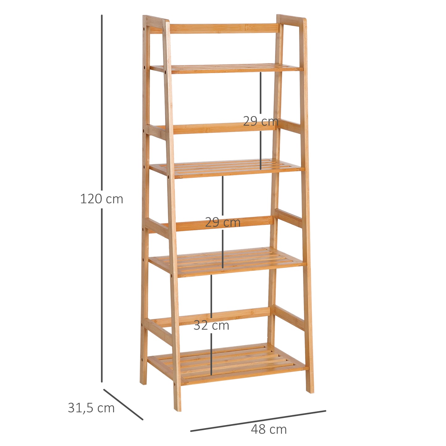 HOMCOM Bücherregal, 4 Ebenen, Leiterdesign, Bambusholz, Natur
