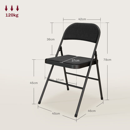 HOMCOM 4er-Set Klappstühle, Tragbare Bürostühle, Metallbeine, Faltstuhl für Büro, Empfang, Wartezimmer, Leinenoptik, Schwarz