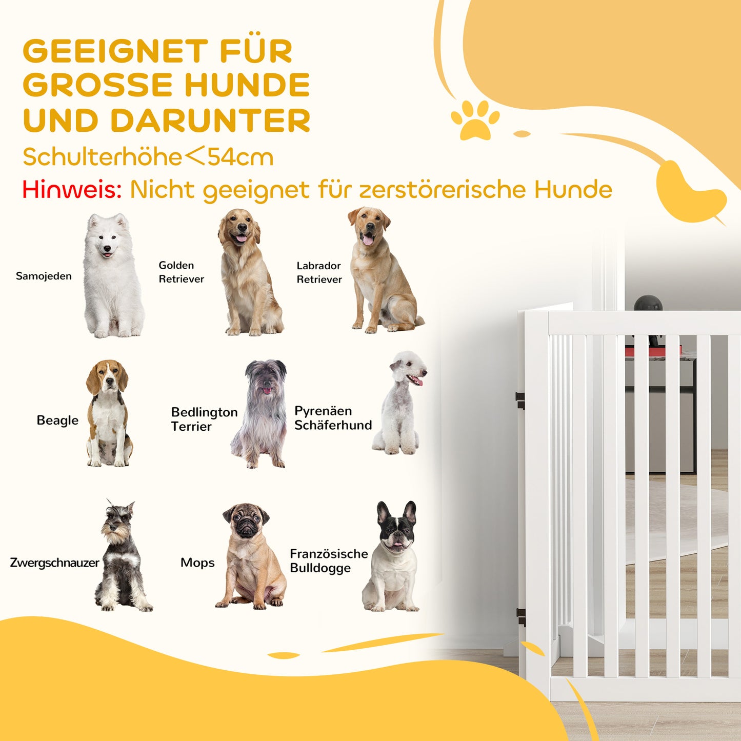 PawHut Haustiergitter, Treppenschutzgitter, Schutzgitter, 4 Teile, faltbar, Weiß