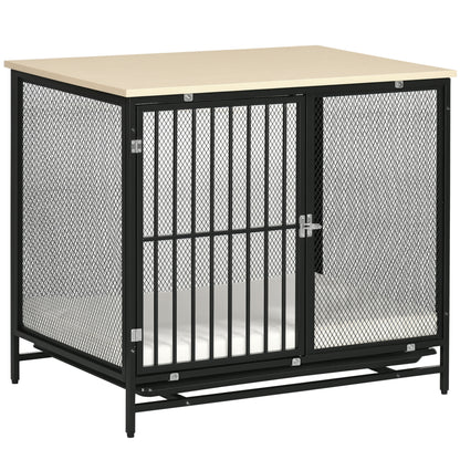PawHut Hundekäfig, Hundebox, wasserabweisende Matte, herausnehmbare Bodenwanne, verriegelbar, Schwarz, 80 x 55 x 71 cm