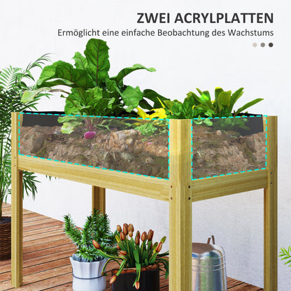 Outsunny Hochbeet, Holz-Pflanzbox mit Acrylplatten an zwei Seiten, für 118 L Erde, Wasserabflusslöcher, 110 x 50 x 80 cm