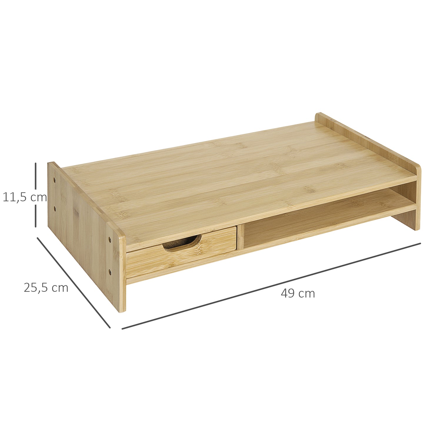 HOMCOM Monitorständer mit Schublade Bildschirmerhöhung Monitor Ständer Bildschirmständer für PC Notebook Drucker 49 x 25,5 x 11,5 cm Natur