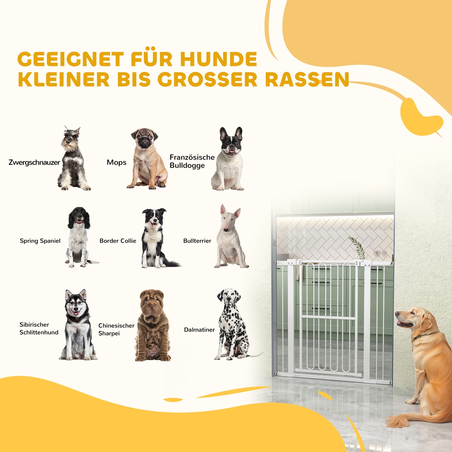 PawHut Türschutzgitter Hund، 76-104 سم Absperrgitter ohne Bohren، Treppengitter