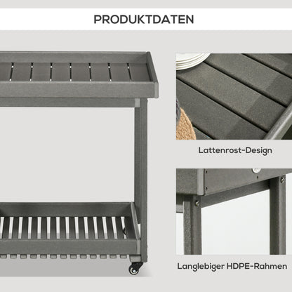 Outsunny Servierwagen mit Handtuchhaltern, 1 untere Ablage, 4 Rollen, 87 cm x 50 cm x 80 cm, Dunkelgrau