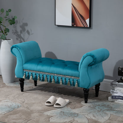 HOMCOM Sitzbank Polsterbank mit Samt-Bezug, Armlehne Bettbank mit Holzrahmen, Schuhbank für Schlafzimmer, Wohnzimmer, Flur 117 x 40 x 58 cm Blau