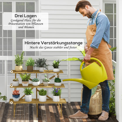 Outsunny Pflanzentreppe, Blumentreppe, Blumenregal, Pflanzregal, Blumenständer, 3 Stufen, Tannenholz, 120 x 80 x 78cm