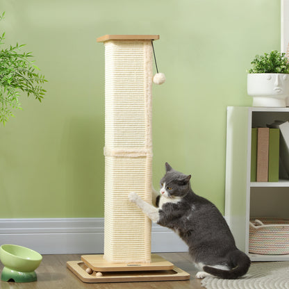 PawHut 3-in-1-Kratzbaum mit Spielschiene, Spielball, Sisal, bis 10 kg, 39,5 x 39,5 x 87 cm, Eiche/Creme